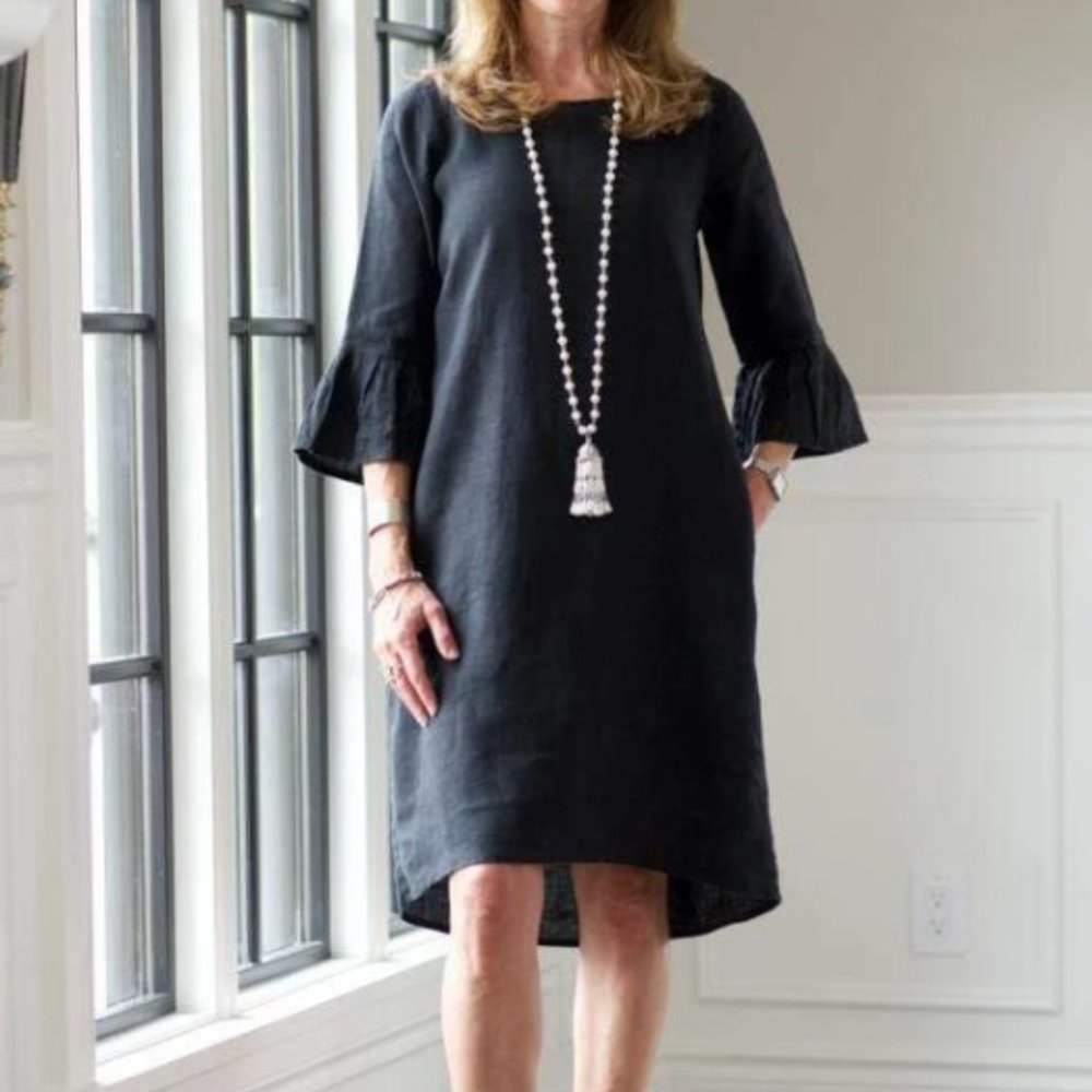 • SOLD • 100% Linen Blakely Bell Sleeve Dress NWT - Picture 6 of 6